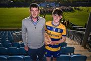 9 May 2025; John Price of Roscommon is presented the Electric Ireland Player of The Match Award by John Naughton, Business Markets for Electric Ireland, following his performance in the Electric Ireland Connacht GAA Football Minor Championship final match between Roscommon and Mayo at Hastings Insurance MacHale Park in Castlebar, Mayo. Photo by Ben McShane/Sportsfile