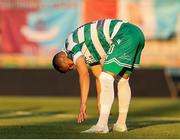 9 May 2025; Graham Burke of Shamrock Rovers reacts after his penalty kick hits the post during the SSE Airtricity Men's Premier Division match between Shamrock Rovers and Drogheda United at Tallaght Stadium in Dublin. Photo by Thomas Flinkow/Sportsfile