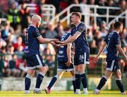 9 May 2025; Liam Boyce of Derry City, left, celebrates after scoring his side's first goal with teammat Sam Todd during the SSE Airtricity Men's Premier Division match between Cork City and Derry City at Turner's Cross in Cork. Photo by Michael P Ryan/Sportsfile