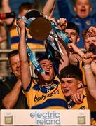 9 May 2025; Roscommon captain Dara Curran lifts the cup after the Electric Ireland Connacht GAA Football Minor Championship final match between Roscommon and Mayo at Hastings Insurance MacHale Park in Castlebar, Mayo. Photo by Ben McShane/Sportsfile