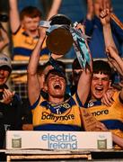 9 May 2025; Roscommon captain Dara Curran lifts the cup after the Electric Ireland Connacht GAA Football Minor Championship final match between Roscommon and Mayo at Hastings Insurance MacHale Park in Castlebar, Mayo. Photo by Ben McShane/Sportsfile