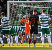 9 May 2025; Drogheda United goalkeeper Luke Dennison reacts after Graham Burke of Shamrock Rovers missed a penalty during the SSE Airtricity Men's Premier Division match between Shamrock Rovers and Drogheda United at Tallaght Stadium in Dublin. Photo by David Fitzgerald/Sportsfile
