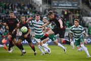 9 May 2025; Warren Davis of Drogheda United has an attempt on goal during the SSE Airtricity Men's Premier Division match between Shamrock Rovers and Drogheda United at Tallaght Stadium in Dublin. Photo by David Fitzgerald/Sportsfile