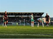 9 May 2025; Graham Burke of Shamrock Rovers reacts after his penalty kick hits the post and goes out of play during the SSE Airtricity Men's Premier Division match between Shamrock Rovers and Drogheda United at Tallaght Stadium in Dublin. Photo by Thomas Flinkow/Sportsfile