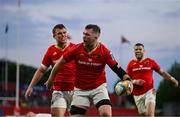 9 May 2025; Peter O'Mahony of Munster celebrates after scoring his side's sixth try during the United Rugby Championship match between Munster and Ulster at Thomond Park in Limerick. Photo by Brendan Moran/Sportsfile