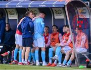9 May 2025; Chris Forrester of St Patrick's Athletic after leaving the pitch with an injury during the SSE Airtricity Men's Premier Division match between Shelbourne and St Patrick's Athletic at Tolka Park in Dublin. Photo by Stephen McCarthy/Sportsfile