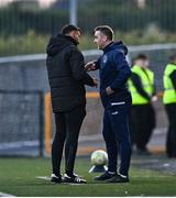 9 May 2025; Bray Wanderers first team coach Paul Heffernan remonstrates with Fourth official Rob Hennessy during the SSE Airtricity Men's First Division match between Dundalk and Bray Wanderers at Oriel Park in Dundalk, Louth. Photo by Tyler Miller/Sportsfile