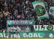 9 May 2025; Shamrock Rovers supporters celebrate their side's second goal during the SSE Airtricity Men's Premier Division match between Shamrock Rovers and Drogheda United at Tallaght Stadium in Dublin. Photo by Thomas Flinkow/Sportsfile