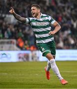 9 May 2025; Lee Grace of Shamrock Rovers celebrates after scoring his side's second goal during the SSE Airtricity Men's Premier Division match between Shamrock Rovers and Drogheda United at Tallaght Stadium in Dublin. Photo by David Fitzgerald/Sportsfile
