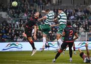 9 May 2025; Lee Grace of Shamrock Rovers. centre, heads to score his side's second goal during the SSE Airtricity Men's Premier Division match between Shamrock Rovers and Drogheda United at Tallaght Stadium in Dublin. Photo by David Fitzgerald/Sportsfile
