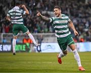9 May 2025; Lee Grace of Shamrock Rovers celebrates after scoring his side's second goal during the SSE Airtricity Men's Premier Division match between Shamrock Rovers and Drogheda United at Tallaght Stadium in Dublin. Photo by David Fitzgerald/Sportsfile