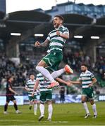9 May 2025; Lee Grace of Shamrock Rovers celebrates after scoring his side's second goal during the SSE Airtricity Men's Premier Division match between Shamrock Rovers and Drogheda United at Tallaght Stadium in Dublin. Photo by David Fitzgerald/Sportsfile