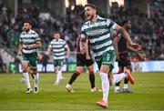 9 May 2025; Lee Grace of Shamrock Rovers celebrates after scoring his side's second goal during the SSE Airtricity Men's Premier Division match between Shamrock Rovers and Drogheda United at Tallaght Stadium in Dublin. Photo by David Fitzgerald/Sportsfile