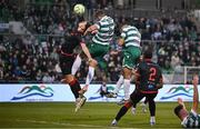 9 May 2025; Lee Grace of Shamrock Rovers. centre, heads to score his side's second goal during the SSE Airtricity Men's Premier Division match between Shamrock Rovers and Drogheda United at Tallaght Stadium in Dublin. Photo by David Fitzgerald/Sportsfile