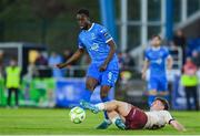 9 May 2025; James Olayinka of Waterford in action against ED McCarthy of Galway United during the SSE Airtricity Men's Premier Division match between Waterford and Galway United at the Regional Sports Centre in Waterford. Photo by Matt Browne/Sportsfile
