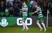9 May 2025; Aaron Greene of Shamrock Rovers, centre, celebrates after scoring his side's first goal during the SSE Airtricity Men's Premier Division match between Shamrock Rovers and Drogheda United at Tallaght Stadium in Dublin. Photo by David Fitzgerald/Sportsfile