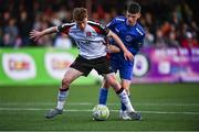9 May 2025; Sean Keogh of Dundalk in action against Rhys Knight of Bray Wanderers during the SSE Airtricity Men's First Division match between Dundalk and Bray Wanderers at Oriel Park in Dundalk, Louth. Photo by Tyler Miller/Sportsfile