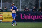 9 May 2025; Cian Doyle of Bray Wanderers reacts as he is shown a second yellow card by referee Daniel Murphy during the SSE Airtricity Men's First Division match between Dundalk and Bray Wanderers at Oriel Park in Dundalk, Louth. Photo by Tyler Miller/Sportsfile
