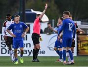 9 May 2025; Referee Daniel Murphy shows a red card to Cian Doyle of Bray Wanderers during the SSE Airtricity Men's First Division match between Dundalk and Bray Wanderers at Oriel Park in Dundalk, Louth. Photo by Tyler Miller/Sportsfile