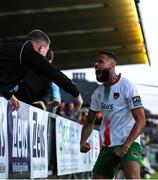 9 May 2025; Djenairo Daniels of Cork City celebrates after scoring his side's first goal during the SSE Airtricity Men's Premier Division match between Cork City and Derry City at Turner's Cross in Cork. Photo by Michael P Ryan/Sportsfile