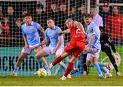 9 May 2025; Kerr McInroy of Shelbourne scores his side's second goal during the SSE Airtricity Men's Premier Division match between Shelbourne and St Patrick's Athletic at Tolka Park in Dublin. Photo by Stephen McCarthy/Sportsfile