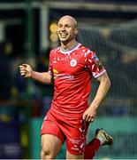 9 May 2025; Kerr McInroy of Shelbourne celebrate after scoring his side's second goal during the SSE Airtricity Men's Premier Division match between Shelbourne and St Patrick's Athletic at Tolka Park in Dublin. Photo by Piaras Ó Mídheach/Sportsfile