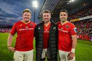9 May 2025; Munster players, from left, Stephen Archer, Peter O'Mahony and Conor Murray, after playing their last game for Munster in Thomond Park, after the United Rugby Championship match between Munster and Ulster at Thomond Park in Limerick. Photo by Brendan Moran/Sportsfile