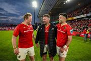 9 May 2025; Munster players, from left, Stephen Archer, Peter O'Mahony and Conor Murray, after playing their last game for Munster in Thomond Park, after the United Rugby Championship match between Munster and Ulster at Thomond Park in Limerick. Photo by Brendan Moran/Sportsfile