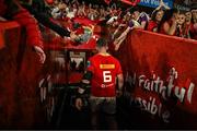 9 May 2025; Peter O'Mahony of Munster leaves the pitch after playing his last game for Munster in Thomond Park, following the United Rugby Championship match between Munster and Ulster at Thomond Park in Limerick. Photo by Brendan Moran/Sportsfile