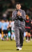 9 May 2025; Drogheda United manager Kevin Doherty applauds their supporters after his side's defeat in the SSE Airtricity Men's Premier Division match between Shamrock Rovers and Drogheda United at Tallaght Stadium in Dublin. Photo by Thomas Flinkow/Sportsfile