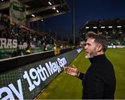 9 May 2025; Shamrock Rovers manager Stephen Bradley celebrates after the SSE Airtricity Men's Premier Division match between Shamrock Rovers and Drogheda United at Tallaght Stadium in Dublin. Photo by David Fitzgerald/Sportsfile