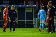 9 May 2025; Shelbourne manager Damien Duff and St Patrick's Athletic manager Stephen Kenny, right, after the SSE Airtricity Men's Premier Division match between Shelbourne and St Patrick's Athletic at Tolka Park in Dublin. Photo by Piaras Ó Mídheach/Sportsfile