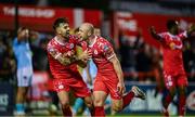 9 May 2025; Kerr McInroy of Shelbournes, right, celebrates with team-mate Ellis Chapman after scoring their side's second and winning goal during the SSE Airtricity Men's Premier Division match between Shelbourne and St Patrick's Athletic at Tolka Park in Dublin. Photo by Piaras Ó Mídheach/Sportsfile