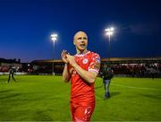 9 May 2025; Kerr McInroy of Shelbourne celebrates after the SSE Airtricity Men's Premier Division match between Shelbourne and St Patrick's Athletic at Tolka Park in Dublin. Photo by Stephen McCarthy/Sportsfile
