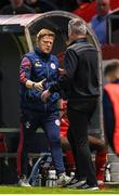 9 May 2025; Shelbourne manager Damien Duff and St Patrick's Athletic manager Stephen Kenny shake hands after the SSE Airtricity Men's Premier Division match between Shelbourne and St Patrick's Athletic at Tolka Park in Dublin. Photo by Stephen McCarthy/Sportsfile