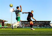 9 May 2025; Aaron Greene of Shamrock Rovers in action against George Cooper of Drogheda United during the SSE Airtricity Men's Premier Division match between Shamrock Rovers and Drogheda United at Tallaght Stadium in Dublin. Photo by Thomas Flinkow/Sportsfile