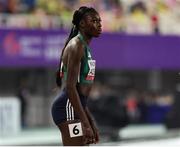 10 May 2025; Rhasidat Adeleke of Ireland, before competing in the mixed 4x400m during day one of the 2025 World Athletics Relays at Guangdong Olympic Stadium in Guangzhou, China. Photo by Nikola Krstic/Sportsfile