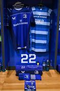 10 May 2025; The kit of Ciarán Frawley in the Leinster dressingroom before the United Rugby Championship match between Leinster and Zebre Parma at the Aviva Stadium in Dublin. Photo by Brendan Moran/Sportsfile