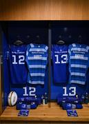 10 May 2025; The jerseys of Jordie Barrett, left, and Garry Ringrose in the Leinster dressingroom before the United Rugby Championship match between Leinster and Zebre Parma at the Aviva Stadium in Dublin. Photo by Brendan Moran/Sportsfile