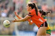 10 May 2025; Clodagh McCambridge of Armagh in action against Mia Bennett of Donegal during the TG4 Ulster LGFA Senior Football Championship final match between Armagh and Donegal at St Tiernach's Park in Clones, Monaghan. Photo by Ramsey Cardy/Sportsfile