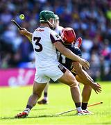 10 May 2025; Lee Chin of Wexford in action against Fintan Burke of Galway during the Leinster GAA Hurling Senior Championship Round 3 match between Galway and Wexford at Pearse Stadium in Galway. Photo by Piaras Ó Mídheach/Sportsfile
