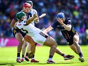 10 May 2025; Fintan Burke of Galway in action against Lee Chin and Séamus Casey, right, of Wexford during the Leinster GAA Hurling Senior Championship Round 3 match between Galway and Wexford at Pearse Stadium in Galway. Photo by Piaras Ó Mídheach/Sportsfile