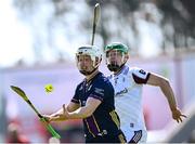 10 May 2025; Cathal Dunbar of Wexford in action against Cianan Fahy of Galway during the Leinster GAA Hurling Senior Championship Round 3 match between Galway and Wexford at Pearse Stadium in Galway. Photo by Piaras Ó Mídheach/Sportsfile