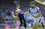 10 May 2025; Cathal Dunbar of Wexford in action against Cianan Fahy of Galway during the Leinster GAA Hurling Senior Championship Round 3 match between Galway and Wexford at Pearse Stadium in Galway. Photo by Piaras Ó Mídheach/Sportsfile
