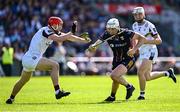 10 May 2025; Rory O'Connor of Wexford in action against TJ Brennan, left, and Darren Morrissey of Galway during the Leinster GAA Hurling Senior Championship Round 3 match between Galway and Wexford at Pearse Stadium in Galway. Photo by Piaras Ó Mídheach/Sportsfile