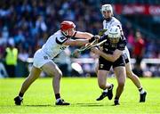 10 May 2025; Rory O'Connor of Wexford in action against TJ Brennan, left, and Darren Morrissey of Galway during the Leinster GAA Hurling Senior Championship Round 3 match between Galway and Wexford at Pearse Stadium in Galway. Photo by Piaras Ó Mídheach/Sportsfile
