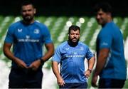 10 May 2025; Rabah Slimani of Leinster, centre, walks the pitch before the United Rugby Championship match between Leinster and Zebre Parma at the Aviva Stadium in Dublin. Photo by Brendan Moran/Sportsfile