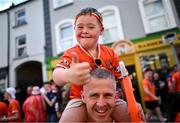 10 May 2025; Armagh supporter Daire Mallon, age 7, before the Ulster GAA Football Senior Championship final match between Armagh and Donegal at St Tiernach's Park in Clones, Monaghan. Photo by David Fitzgerald/Sportsfile