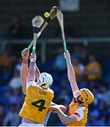 10 May 2025; Players from both side's including Paddy Burke of Antrim, 4, battle for possession during the Leinster GAA Hurling Senior Championship Round 3 match between Antrim and Dublin at Corrigan Park in Belfast. Photo by Tyler Miller/Sportsfile
