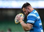 10 May 2025; Rónan Kelleher of Leinster warms up before the United Rugby Championship match between Leinster and Zebre Parma at the Aviva Stadium in Dublin. Photo by Brendan Moran/Sportsfile